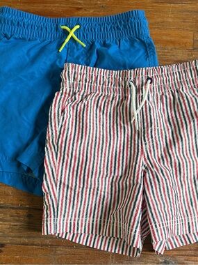 Old Navy Blue Swim Trunks with Red, White & Navy Striped Shorts - 2-Pack